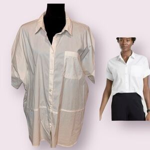 Athleta Inverness Button Up Top Short Sleeves White Oversized XL